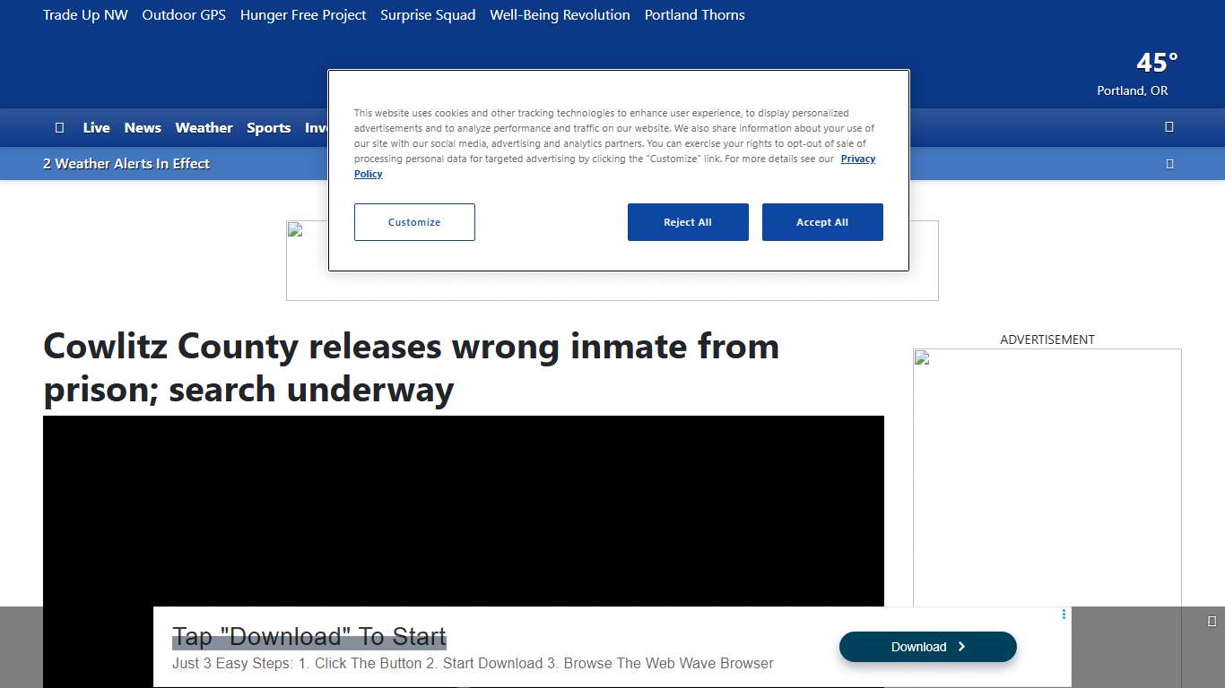 Cowlitz County releases wrong inmate from prison; search underway