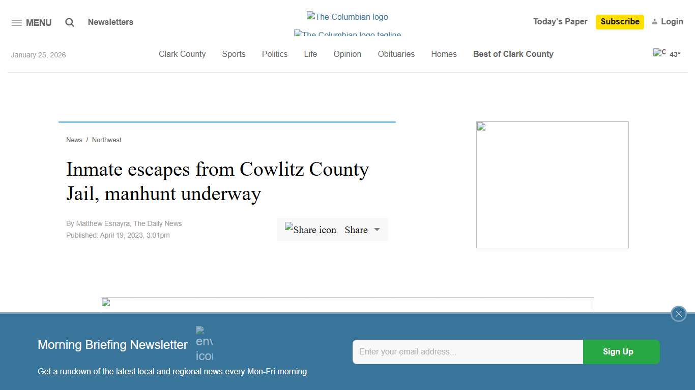 Inmate escapes from Cowlitz County Jail, manhunt underway - The Columbian